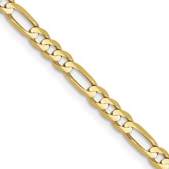 Diamond2Deal 10k Yellow Gold 3mm Flat Figaro Chain Necklace