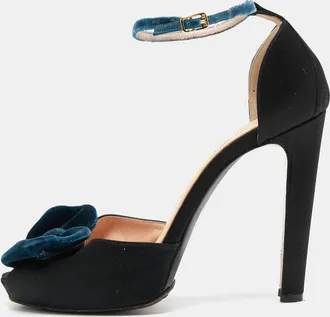 N&deg;21 N21 Black Satin Bow Peep Toe Ankle Strap Sandals