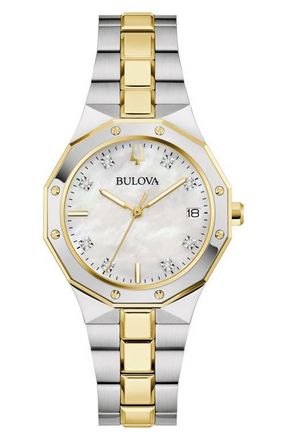 Bulova Classic Prestige Diamond Bracelet Watch, 40mm x 40mm in Two-Tone at Nordstrom