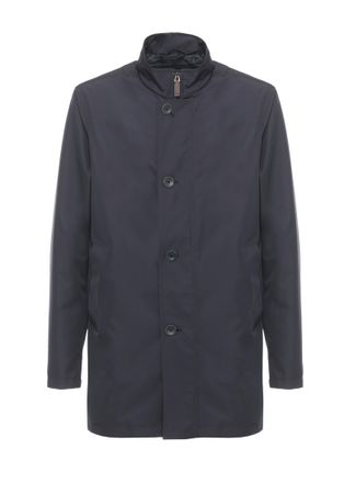 Herno Navy Blue Tech Fabric Raincoat