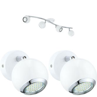 Loops Quad Ceiling Spot Light & 2x Matching Wall Lights Matt White Adjustable Shade