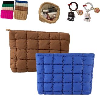 Generic Solid Color Quilted Design Clutch, Large Capacity Travel Storage Bag, Cute Quilted Puffer Makeup Bag,Women Travel Toiletry (2PCS-D)