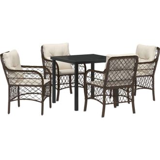 vidaXL Vidaxl - Conjunto De Comedor De Jard&iacute;n Con Coj&iacute;n 5 Pcs Marr&oacute;n Polirat&aacute;n