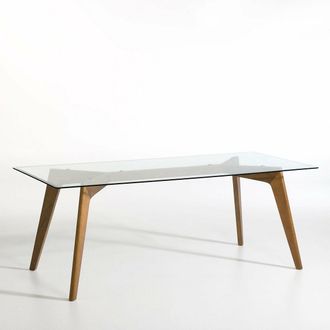 AM.PM Rechthoekige tafel van glas en massief notenhout, Kristal