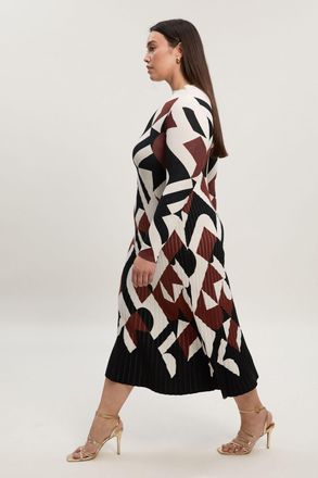 Karen Millen Womens Plus Size Geo Jacquard Knit Maxi Dress - Monochrome Multi - Size X-Large