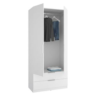 Dmora Armario 2 Puertas Montclare: Dormitorio Con Estante, Barra, 2 Cajones, 51x204h Cm Blanco