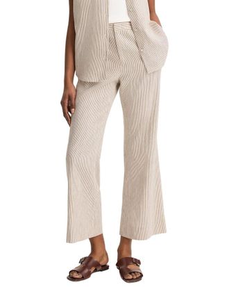 Vince Low Rise Ticking Striped Linen-Blend Crop Flare Trouser