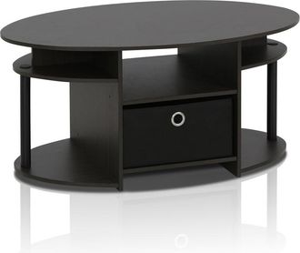 Furinno JAYA Simple Design Oval Coffee Table with Bin, Walnut
