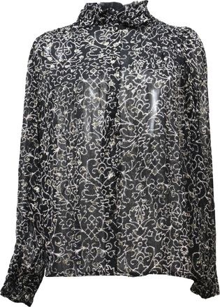 BA&SH Ba & sh Amelia Printed Long Sleeve Shirt in Black Viscose