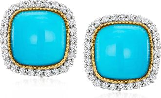 Ross-Simons Turquoise and. Diamond Earrings in 14kt Yellow Gold