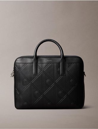 Calvin Klein Mens Embossed Emblem Logo Commuter Bag - Black