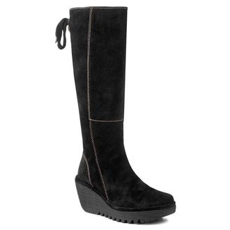 FLY London YUST Suede Womens Calf Length Boots - Black - Size:UK 7