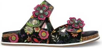Laura Vita Brcyano 32 Floral Leather Strappy Slipper Sandals