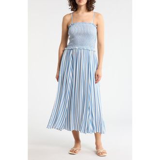 Boho Me Stripe Smocked Cover-Up Midi Dress in Blue at Nordstrom Rack, Size X-Large