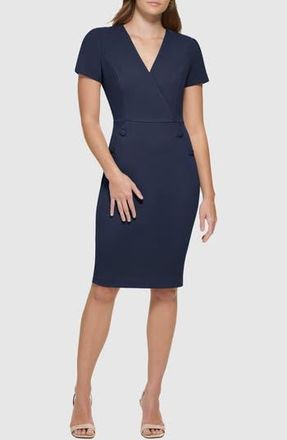 Calvin Klein V-Neck Button Sheath Dress in Indigo at Nordstrom Rack, Size 10