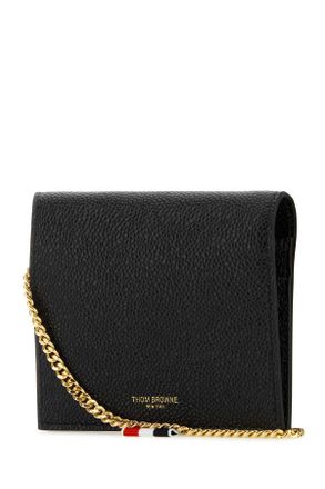 Thom Browne Womens Black Leather Card Holder Exterior: Portafogli