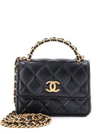 Chanel Woven Top Handle CC Flap Clutch on Chain Quilted Lambskin Small satchel - Nero
