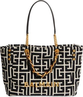 Balmain 1945 Soft Monogram Jacquard Tote in Ivory/Black at Nordstrom
