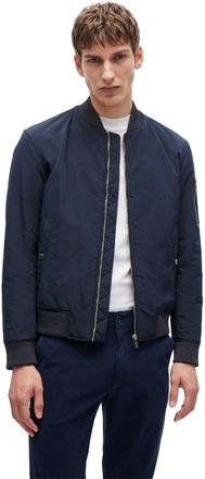 HUGO BOSS Mens Solid Patterned Bomber Jacket with Zipped and Flap Pockets in Blue - Size 48 (Chest)