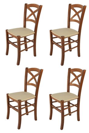 Tommychairs Tommychairs 4 Sillas Cross En Haya Nuez Claro, Asiento Tela C&aacute;&ntilde;amo