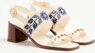 Valentino Garavani Sandalo Plaster Caster In Vitello Con Ricamo Grape 60Mm Donna AVORIO/NATURALE/BLU 35.5