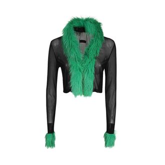 Heron Preston Cardigans, female, Black, Size: M Technical Fabric Cardigan with Faux Fur