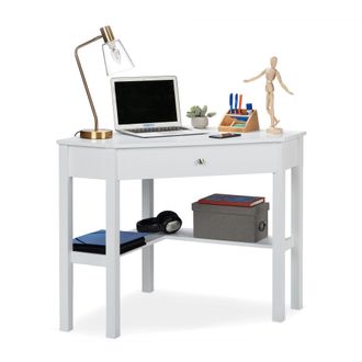 Relaxdays Relaxdays - Scrivania Ad Angolo, Ripiano E Cassetto, Salvaspazio, Ufficio, Studio, Stile Rustico, Hlp 76x107x72 Cm, Bianca