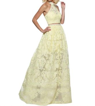Sherri Hill Two-Piece High-Neck Prom Dress In Yellow