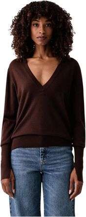 Patrizia Pepe Jersey de lana con cuello en V - Knitwear - Mujer - Marr&oacute;n - S
