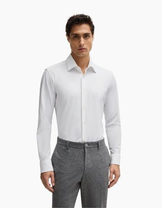 HUGO BOSS Mens Joe Point Collar Long Sleeve Oxford Shirt - White - Size: 16.5 inch