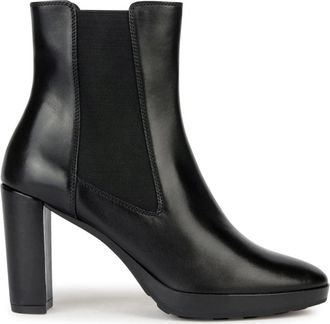 Geox Walk Pleasure 85 Enkellaarsjes - Dames - Laarzen met Hak - Zwart - 40 EU - Leer - Schoenen