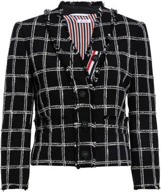 Thom Browne Windowpane Check V-Neck Cardigan Jacket in Black at Nordstrom, Size 38