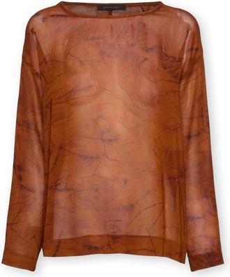 Elena Miro Overhemden, Dames, Bruin, M, Printed Georgette Blouse