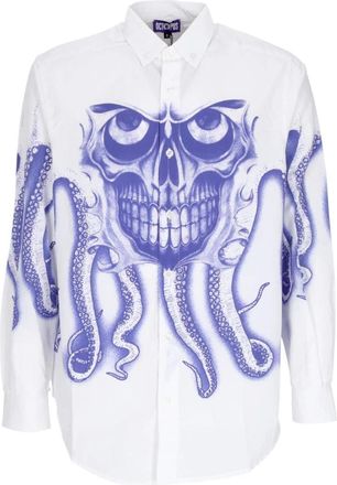 Octopus Skull Longsleeve Shirt Wit - Heren - Casual Overhemden - Wit - XL - Katoen - Overhemden