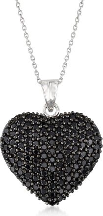 Ross-Simons Black Spinel Heart Pendant Necklace in Sterling Silver