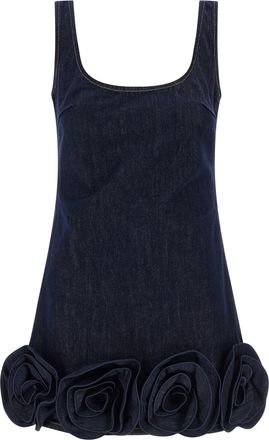 Self Portrait Indigo Denim 3d Flower Mini Abiti Blu-Donna