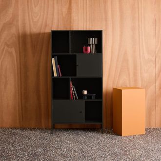 Sweeek Aparador estilo industrial de metal con 8 compartimentos, negro