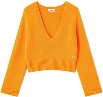 Ganni Truien - Dames - V-hals truien - Oranje - XS - Wol - Truien & Vesten