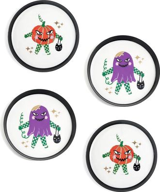 Tiramisu Trick-Or-Treat Mischief Gold Foil Metal Coaster Set
