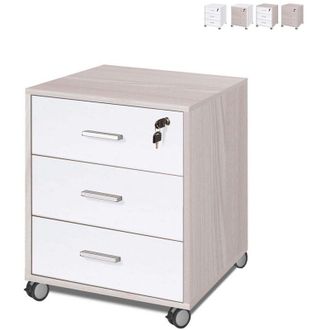 OEM Cajonera De Oficina Con Tres Cajones Con Ruedas Olmo Blanco 50x41x H70 Cm