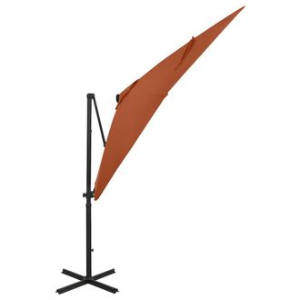 Berkfield Home Cantilever Umbrella with Pole & LED Lights Terracotta 250 cm