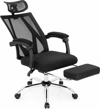 Costway Costway - Ergonomic Executive Office Chair High Back Reclining Chair Retractable Footrest
