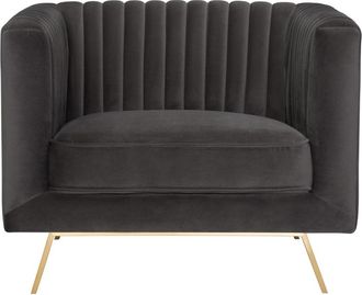 Rendez-Vous D&eacute;co Sill&oacute;n de terciopelo gris con patas de metal dorado