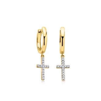 Ross-Simons Diamond Cross Hoop Drop Earrings in 18kt Gold Over Sterling