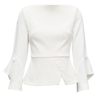 Roland Mouret Richardson Textured Crepe Ruffle Cuff Peplum Top