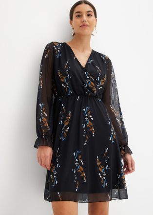 Bonprix Minikleid BONPRIX, Damen, Gr. 32/34 (XS), N-Gr, schwarz gebl&uuml;mt, Obermaterial: 96% Polyester, 4% Elasthan. Futter: 100% Polyester, bequem, Kleider Min