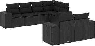 vidaXL Set De Comedor De Jard&iacute;n 7 Pzas Y Cojines Rat&aacute;n Sint&eacute;tico Negro Vidaxl