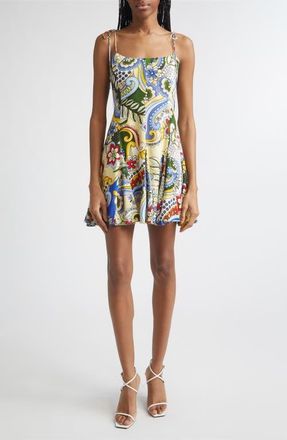 Alice & Olivia Floral Tie Strap Minidress in Heat Wave at Nordstrom, Size 12