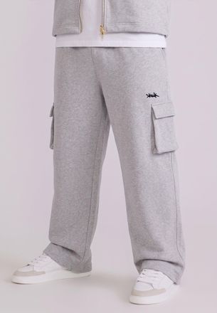 Siksilk Mens Grey Marl Wide Leg Cargo Joggers XXL