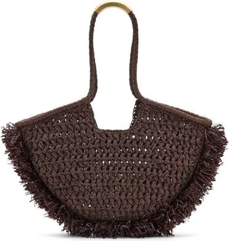 Mango Natural Fiber Shoulder Bag in Chocolate at Nordstrom